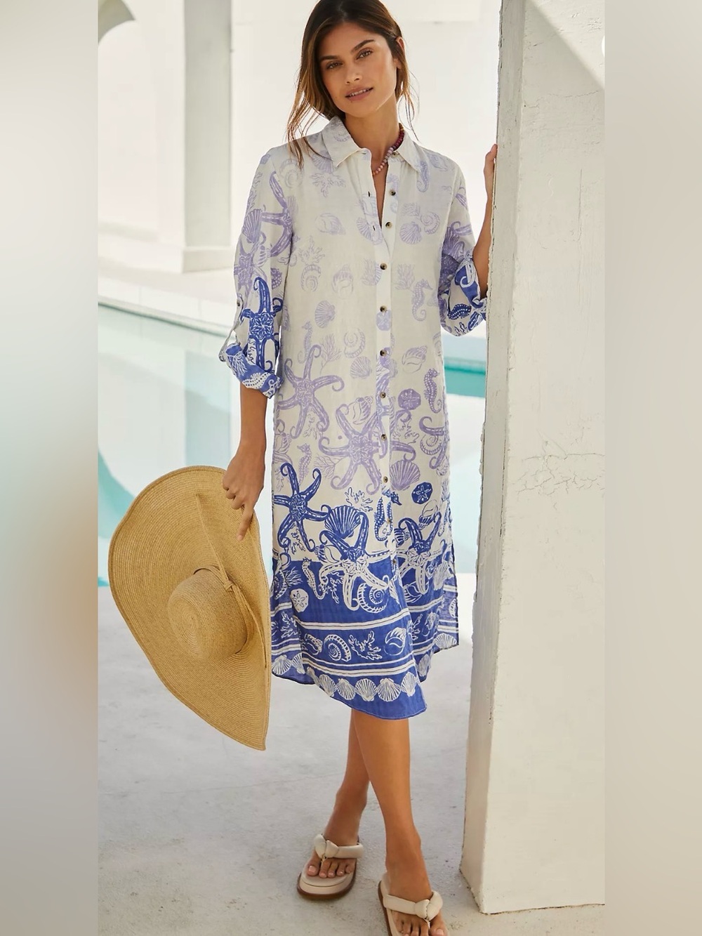 Anthropologie Coastal Printed Shirt Dress